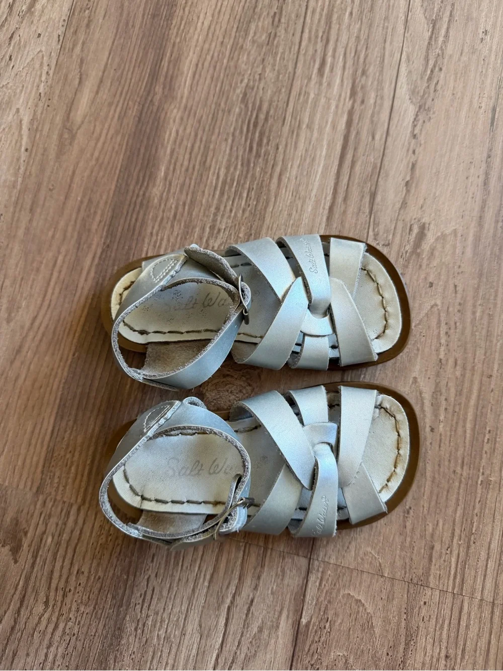 Salt Water classic Silver Leather Sandals, toddlers